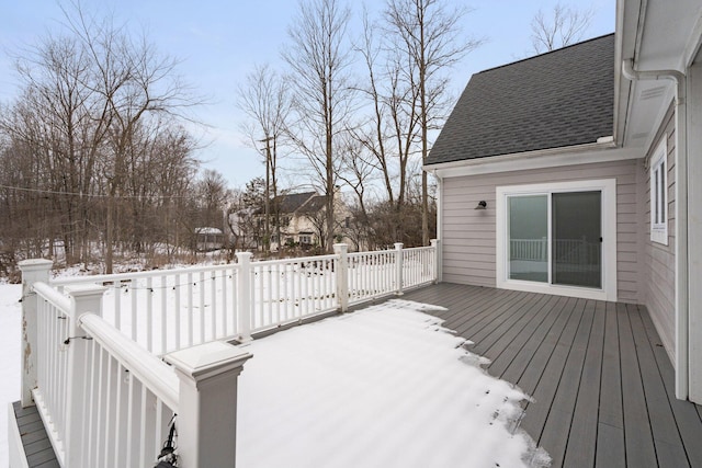 view of snow covered deck