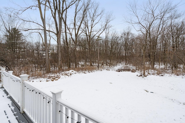 view of yard layered in snow