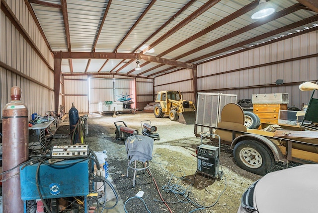 garage with metal wall