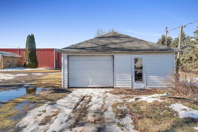 view of detached garage