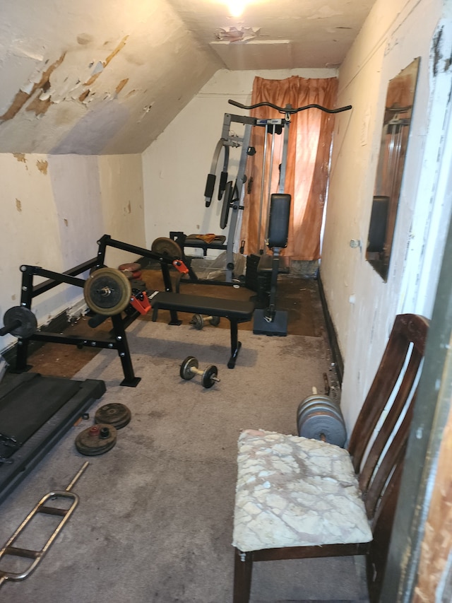 2124 E Forest Ave, Detroit, MI 48207 - exercise area with carpet and vaulted ceiling