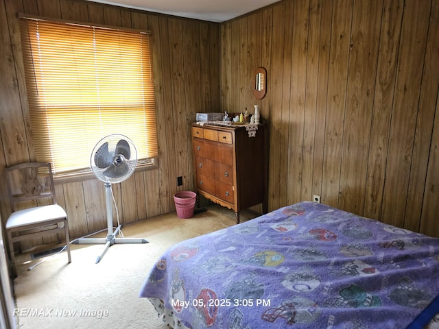 5243 Martin Rd, Beaverton, MI 48612 - bedroom featuring carpet flooring and wooden walls