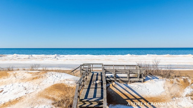 view of water feature with a beach view