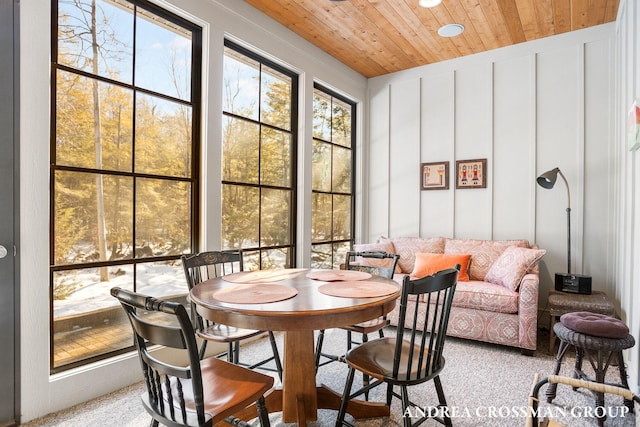 sunroom / solarium with wood ceiling