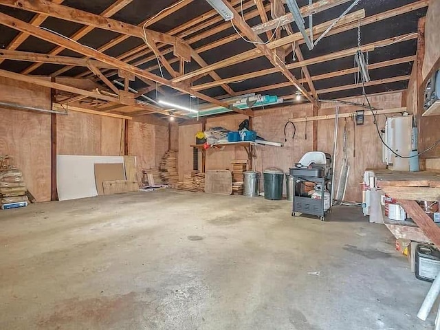 garage featuring water heater