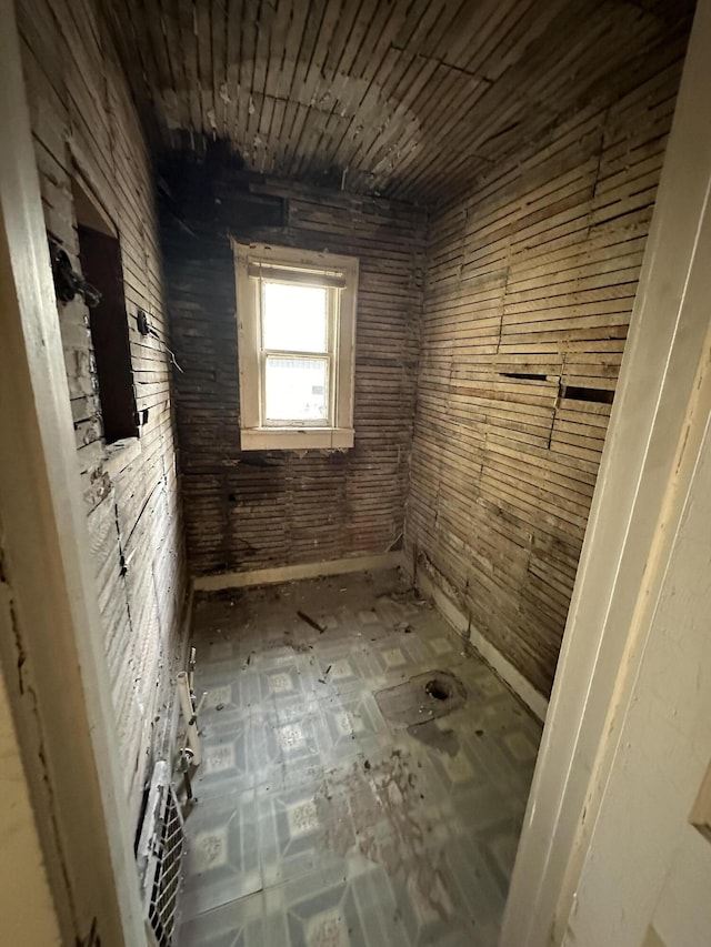 bathroom with wooden ceiling