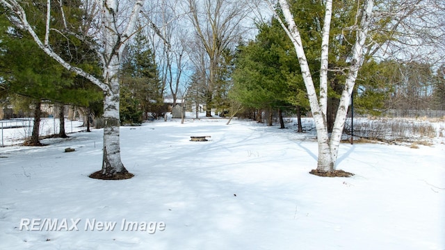 view of yard layered in snow