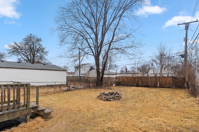 27734 Lasslett St, Roseville, MI 48066 - view of yard with a fire pit, a deck, and a fenced backyard