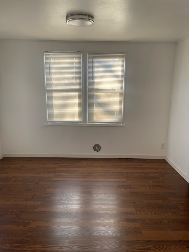 spare room featuring dark wood-style floors, a healthy amount of sunlight, and baseboards