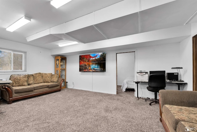 living area with carpet floors and baseboards