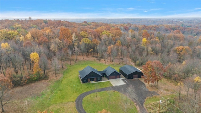 aerial view featuring a forest view