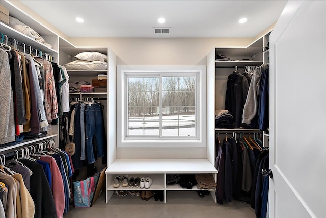 walk in closet featuring visible vents