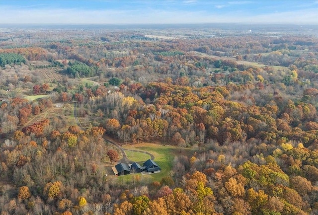 birds eye view of property with a wooded view