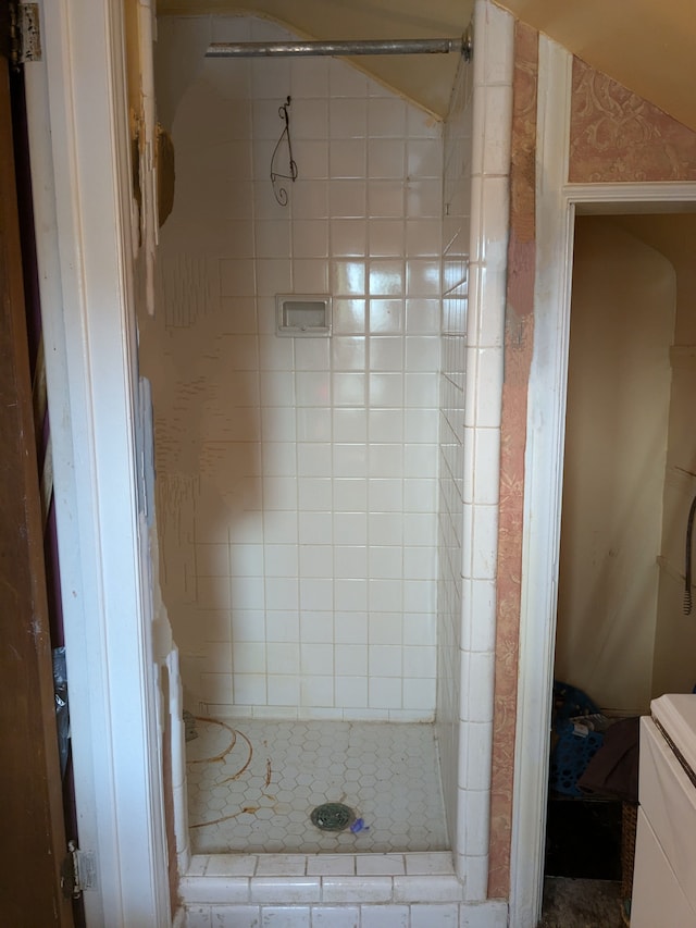 bathroom featuring a shower stall