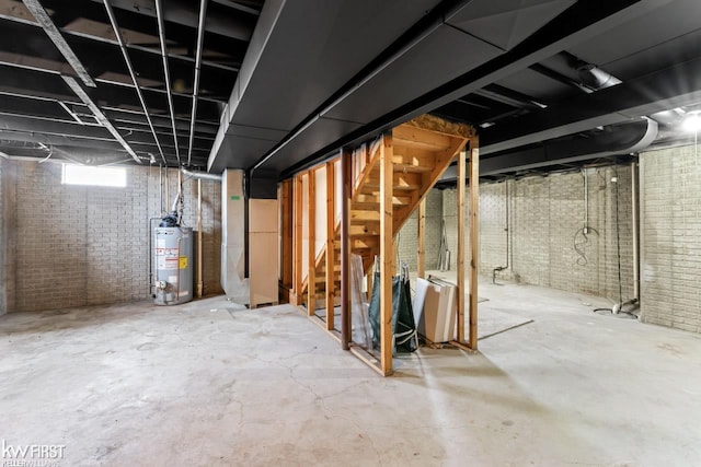 basement with heating unit and gas water heater