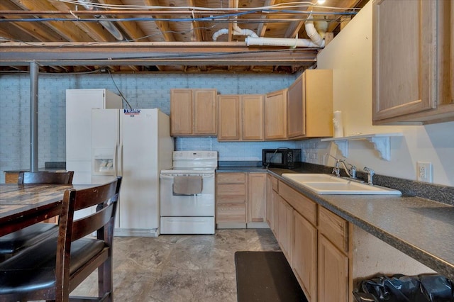 3912 Alex Ct, Oxford, MI 48371 - kitchen with white appliances, a sink, light brown cabinetry, and dark countertops