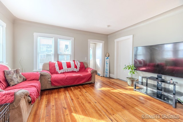 living area with hardwood / wood-style floors