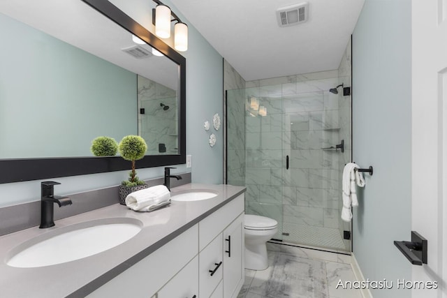 full bath with marble finish floor, visible vents, and a sink