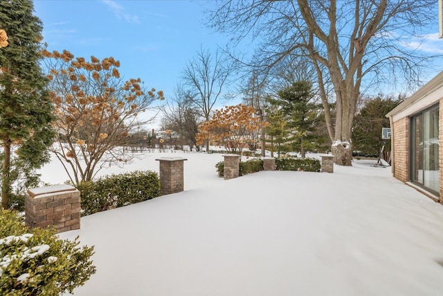 view of yard layered in snow