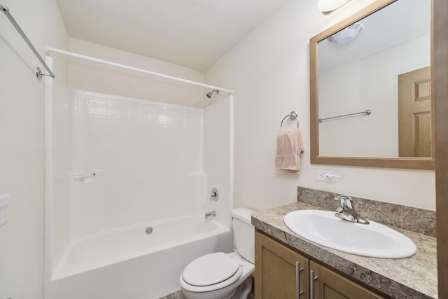 full bath with toilet, washtub / shower combination, and vanity