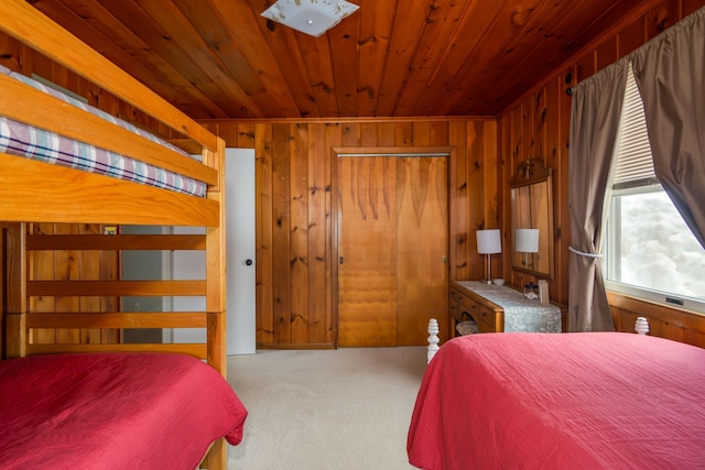 7214 S M 66, Mancelona, MI 49659 - carpeted bedroom featuring wood walls and wood ceiling