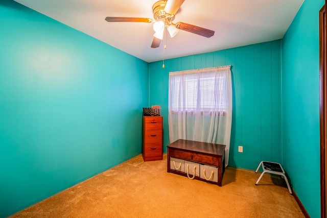 interior space featuring carpet and a ceiling fan