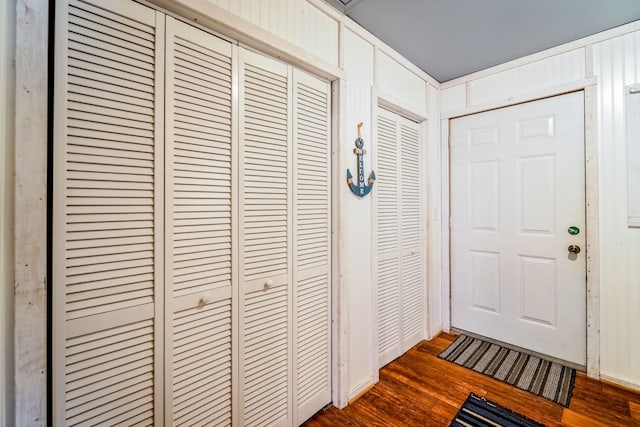 foyer featuring dark wood-style flooring