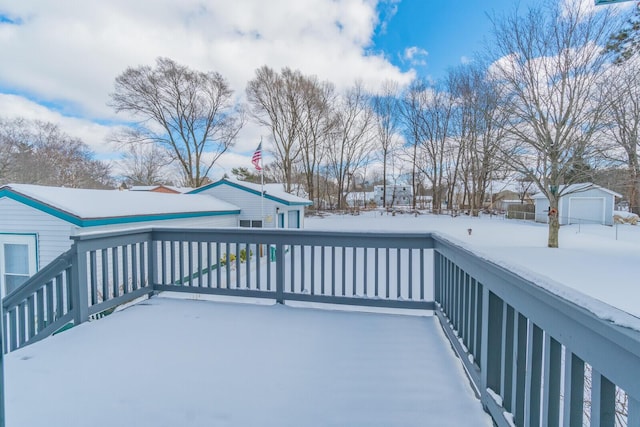 view of snow covered deck