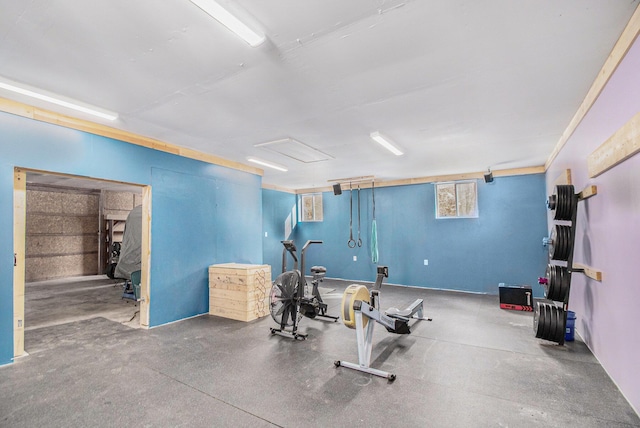 workout room with attic access