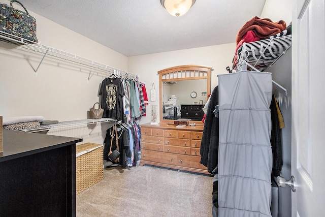 walk in closet with carpet