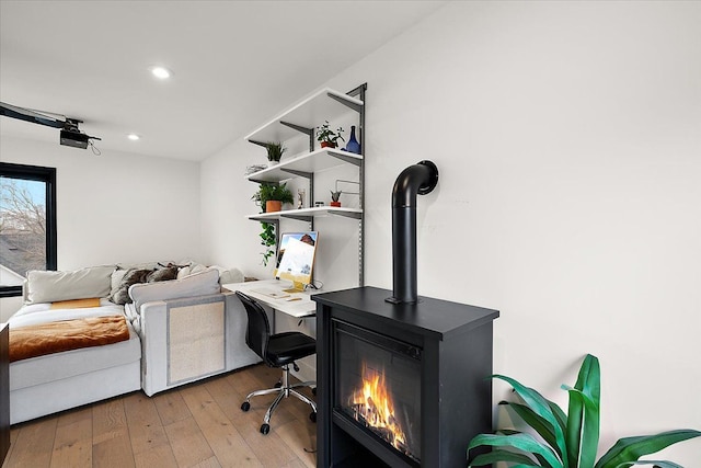 office space featuring recessed lighting and light wood-style floors