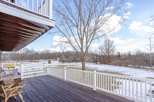 view of snow covered deck