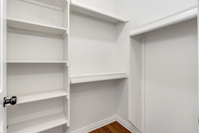 walk in closet featuring dark wood finished floors