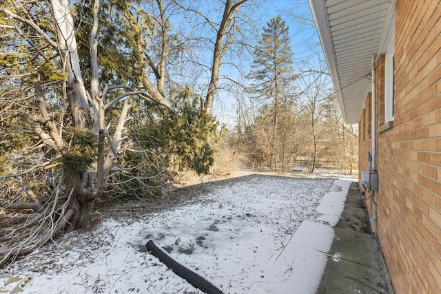 view of yard layered in snow