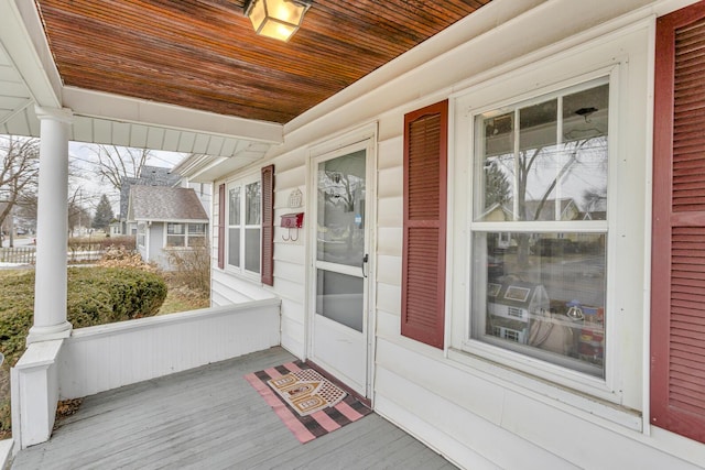 wooden deck featuring covered porch