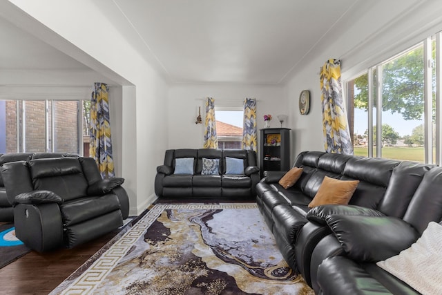 living room featuring baseboards and wood finished floors