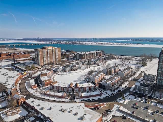 bird's eye view with a view of city and a water view