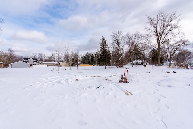 view of yard layered in snow