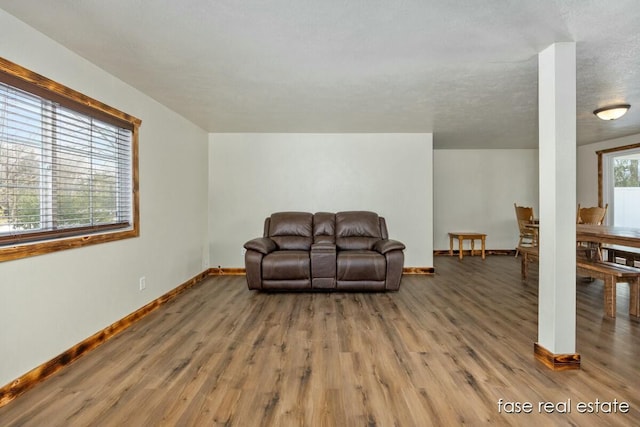 sitting room with baseboards and wood finished floors