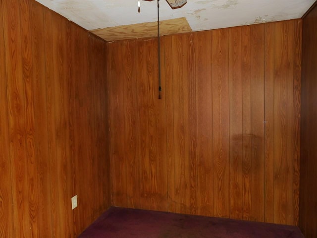 spare room with wooden walls and carpet flooring