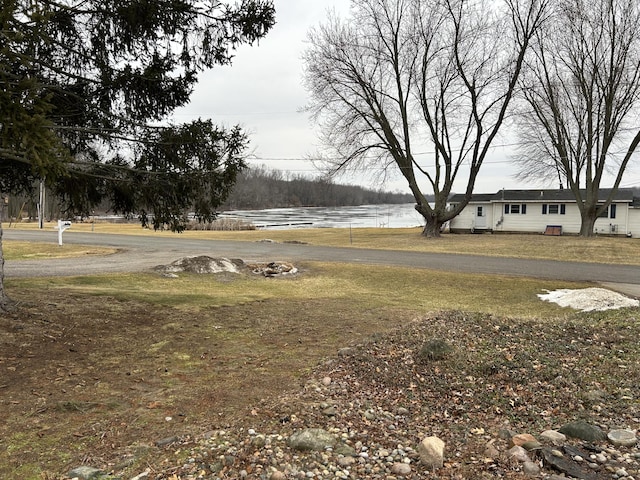 view of yard with a water view