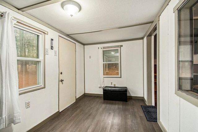 interior space featuring dark wood-style floors and baseboards