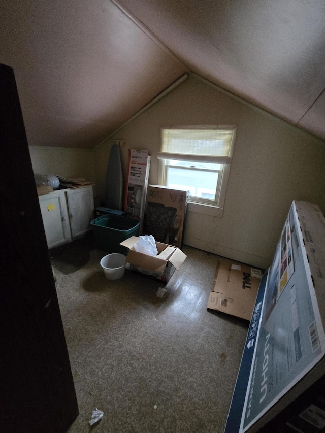 additional living space featuring lofted ceiling and carpet flooring