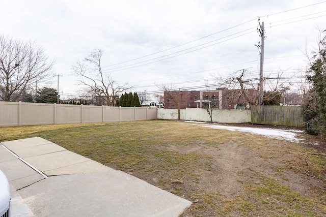 view of yard featuring a patio and a fenced backyard