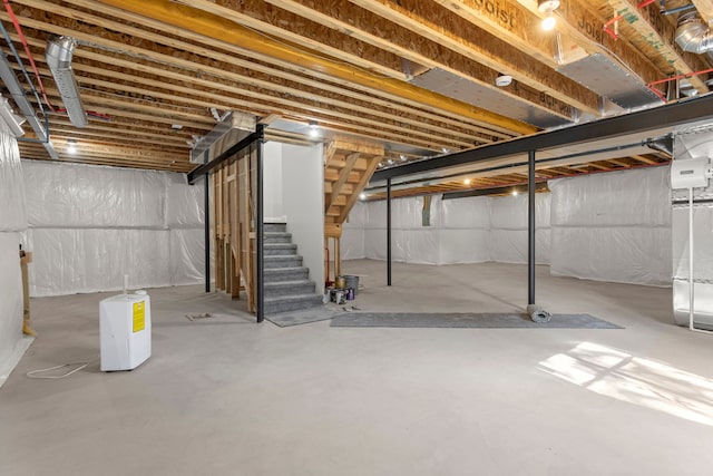 unfinished basement with stairway