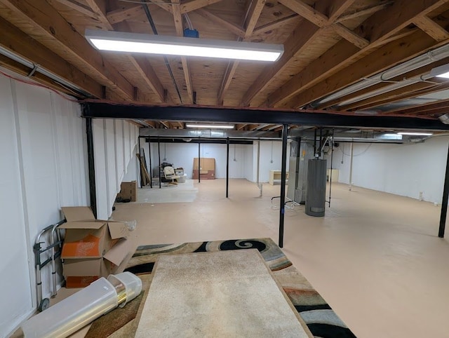 unfinished basement with water heater