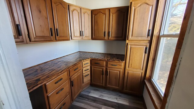 kitchen featuring light wood-style flooring, a wealth of natural light, and brown cabinets