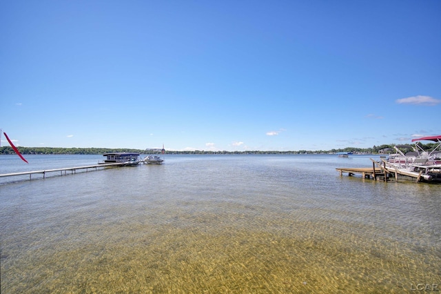 view of dock with a water view