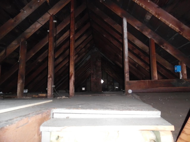 view of unfinished attic