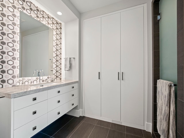 300 Warren Ct, Birmingham, MI 48009 - bathroom featuring vanity, recessed lighting, and tile patterned floors